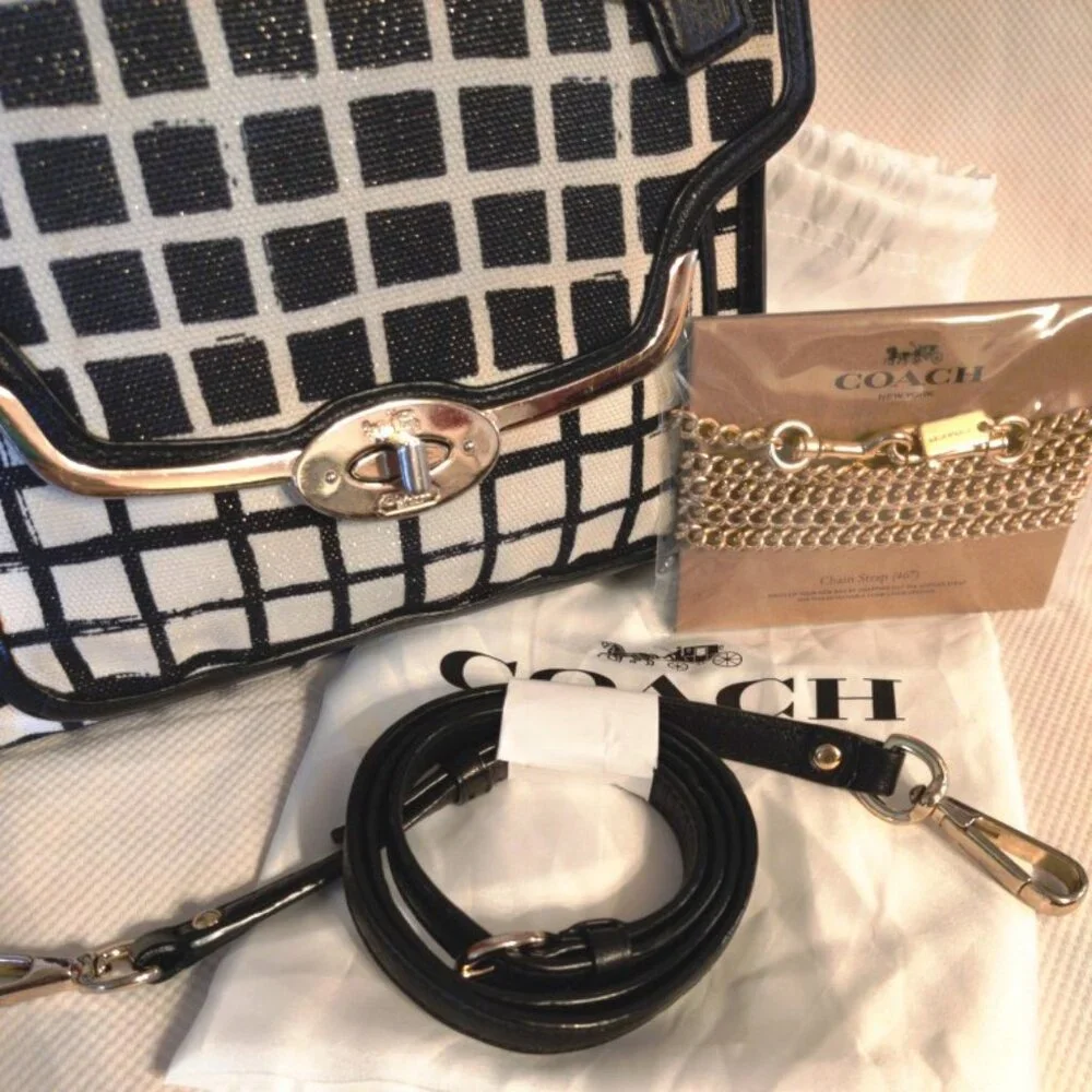 Coach Madison Sadie Top Handle or Crossbody in Black/Cream EUC + NWT Gold Chain - Picture 4 of 16
